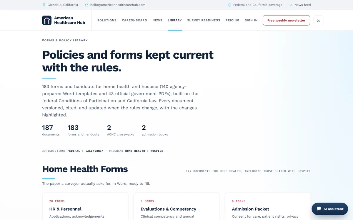 The policy and forms library, kept current with the rules.