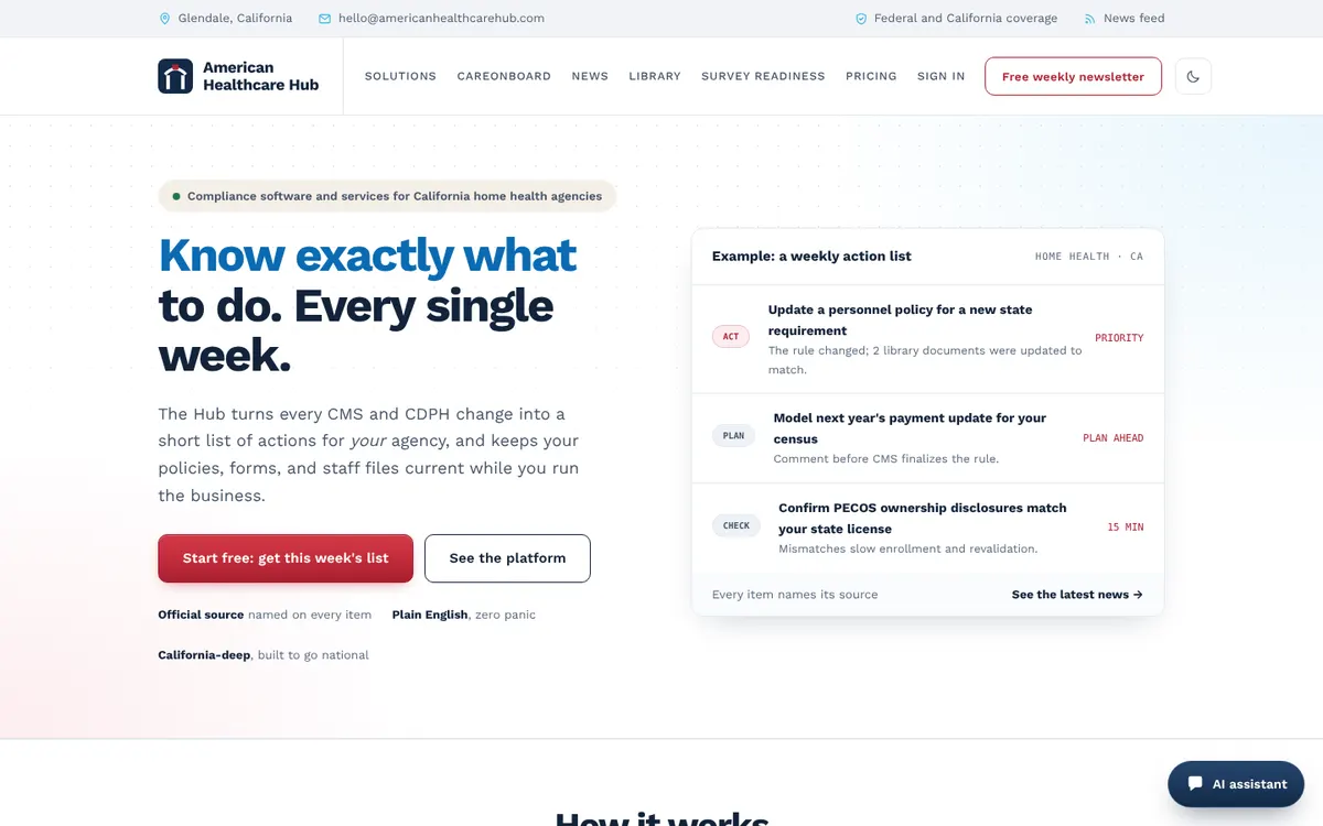 American Healthcare Hub homepage