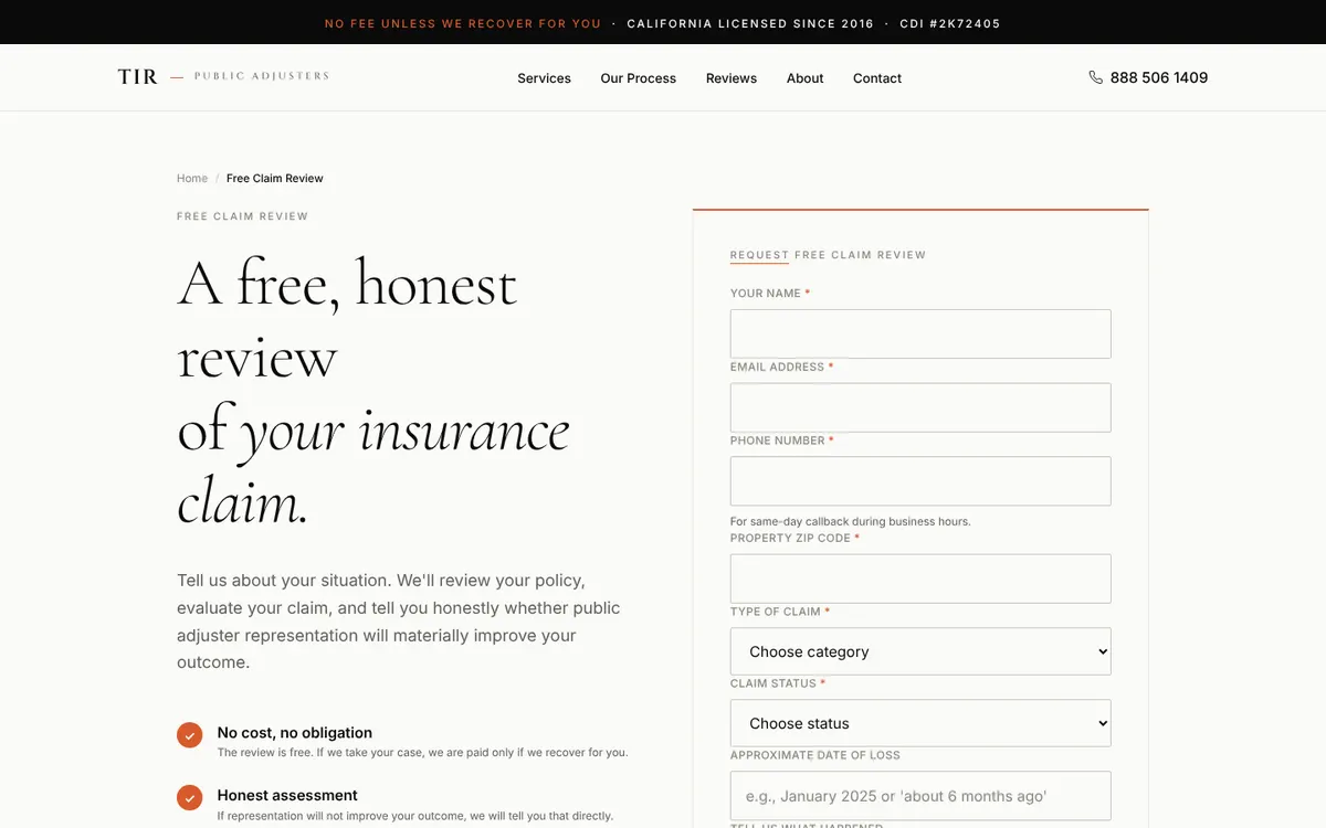 The free claim review, a low-commitment first step.